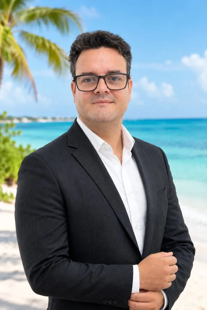 El mismo retrato, con fondo de playa.
